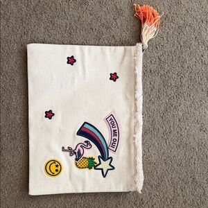 Sundry Cream Bag with Orange Tassel and Fun Patches